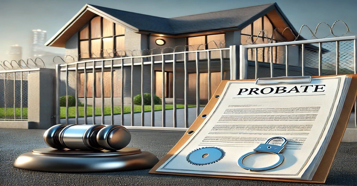 A modern home with a secure barrier representing protection during probate.